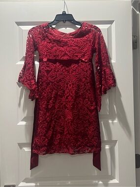 Biscotti Deep Red Satin and Lace Dress